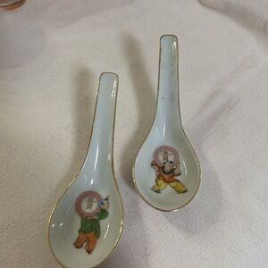 2 Vtg 70s Porcelain Chinese Soup Rice Spoons
